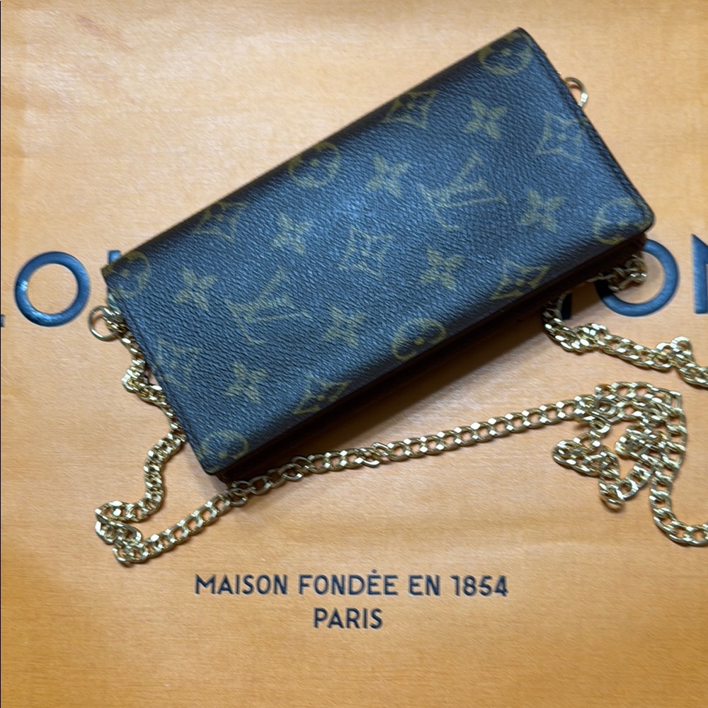 Louis Vuitton Monogram Black and Gold Chain Wallet